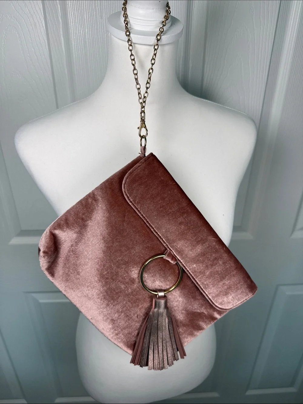 Boho Metallic Pink Clutch Purse Tassel Wristlet Festival Y2K Glam Evening Bag🌸